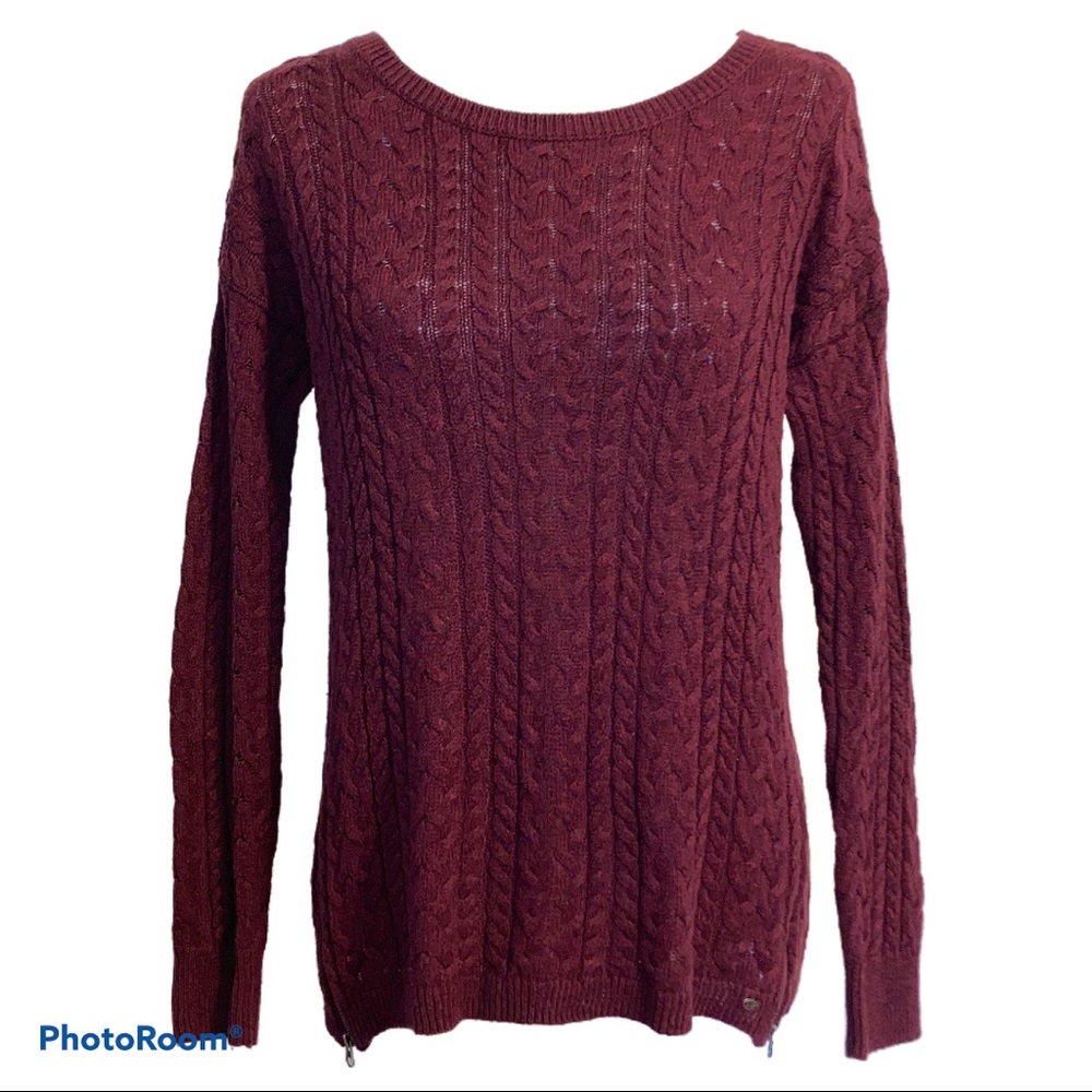 American Eagle Sweater Cable Knit Zip Red Large AE